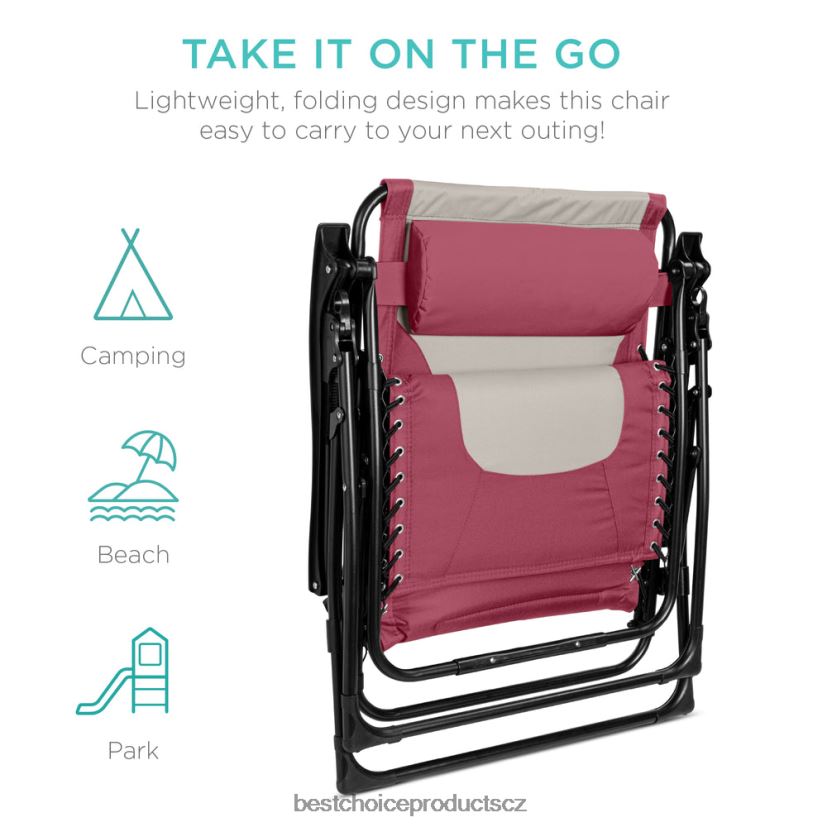 Best Choice Products nadrozměrné polstrované křeslo s nulovou gravitací, skládací křeslo s opěrkou hlavy, boční tác venkovní bydlení | růžová/taupe FF2286762