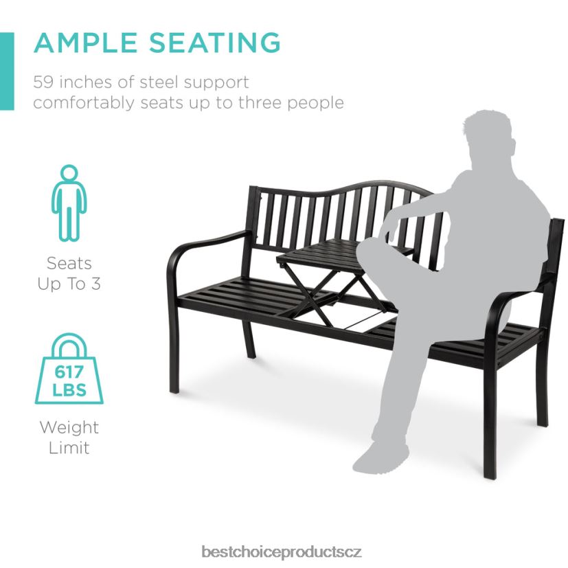 Best Choice Products ocelová lavice na venkovní terasu a zahradu s výsuvným středním stolem venkovní bydlení | Černá FF22861482