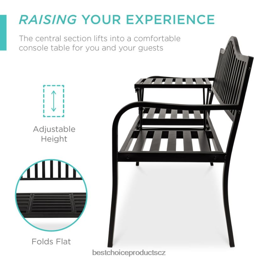 Best Choice Products ocelová lavice na venkovní terasu a zahradu s výsuvným středním stolem venkovní bydlení | Černá FF22861482