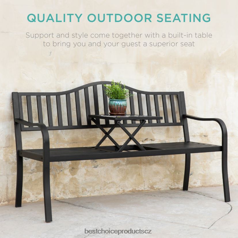 Best Choice Products ocelová lavice na venkovní terasu a zahradu s výsuvným středním stolem venkovní bydlení | Černá FF22861482