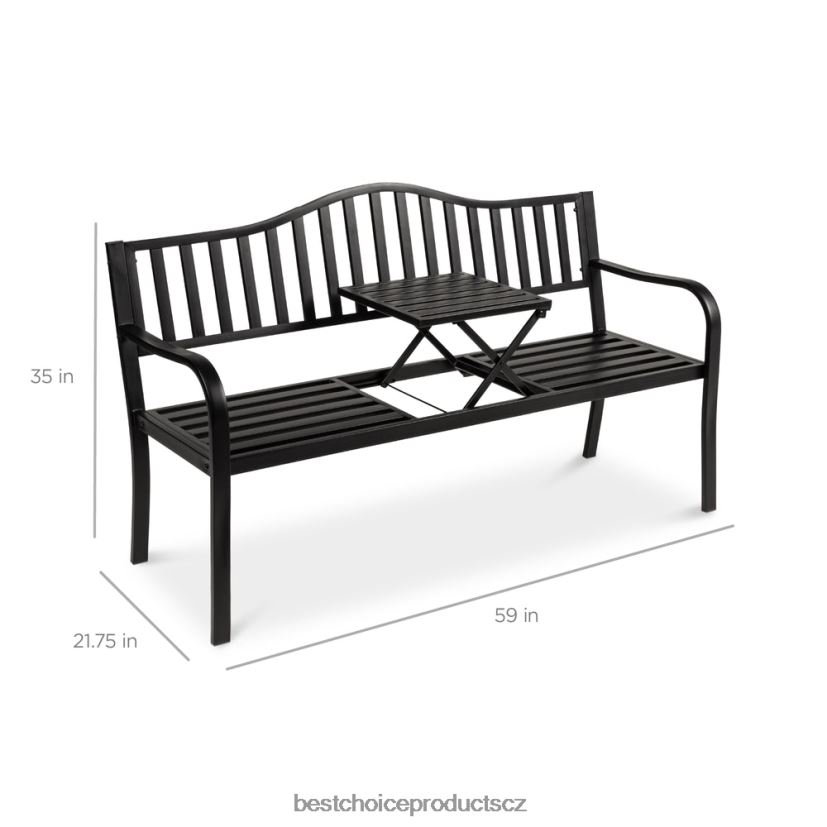 Best Choice Products ocelová lavice na venkovní terasu a zahradu s výsuvným středním stolem venkovní bydlení | Černá FF22861482