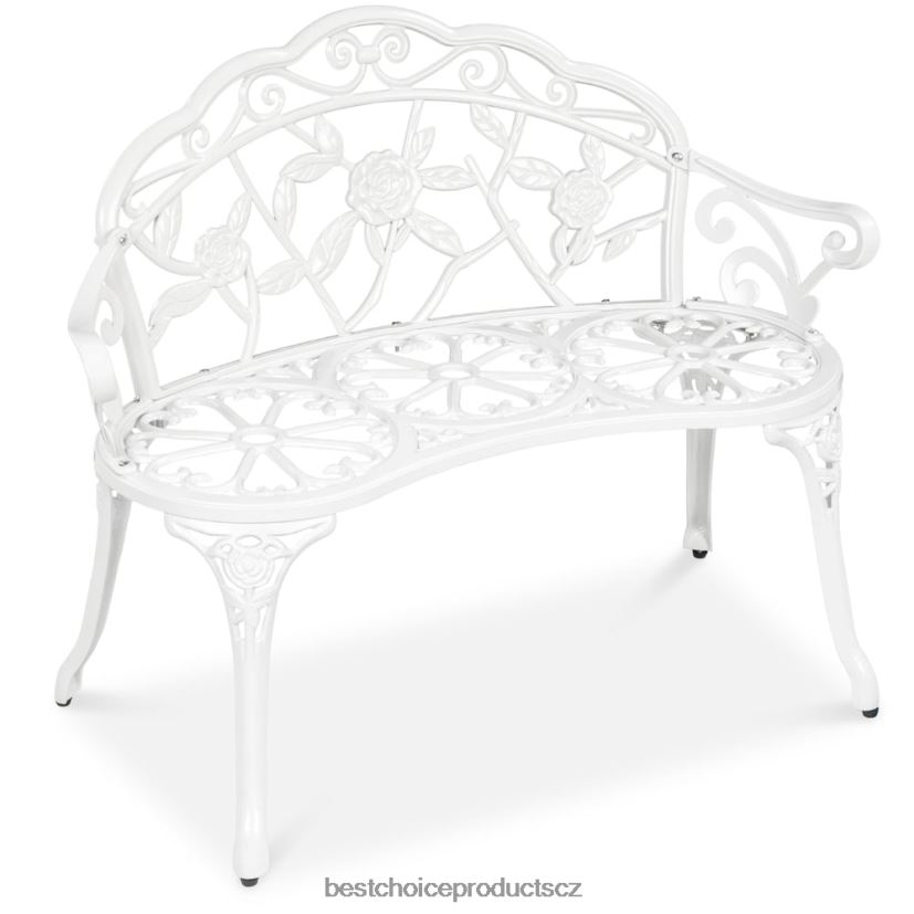 Best Choice Products ocelová zahradní lavice venkovní zahradní nábytek s květinovým akcentem růže venkovní bydlení | bílý FF22861455