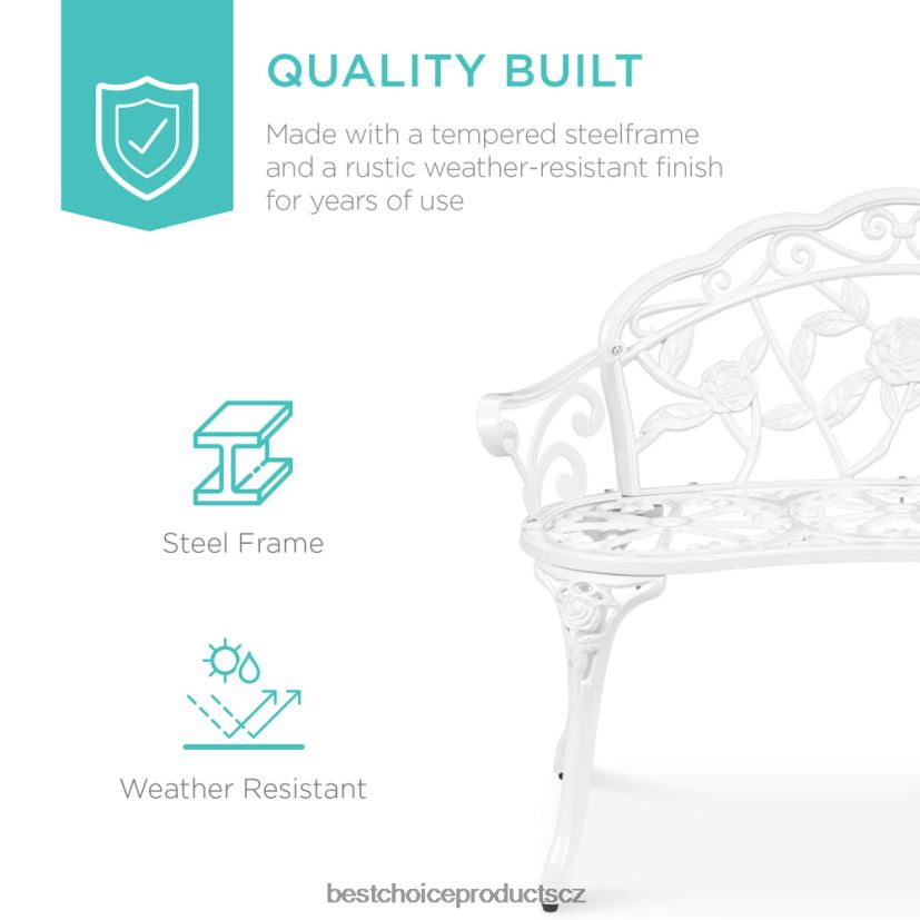 Best Choice Products ocelová zahradní lavice venkovní zahradní nábytek s květinovým akcentem růže venkovní bydlení | bílý FF22861455
