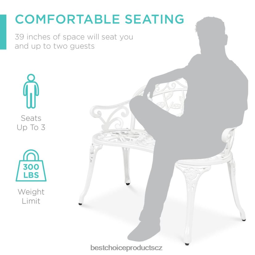 Best Choice Products ocelová zahradní lavice venkovní zahradní nábytek s květinovým akcentem růže venkovní bydlení | bílý FF22861455