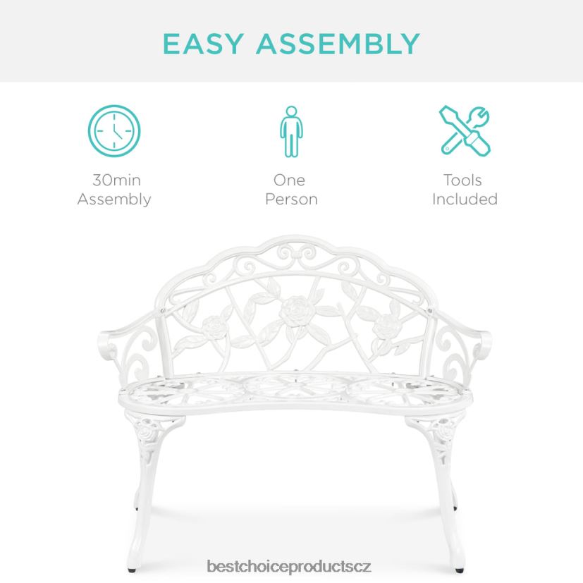 Best Choice Products ocelová zahradní lavice venkovní zahradní nábytek s květinovým akcentem růže venkovní bydlení | bílý FF22861455