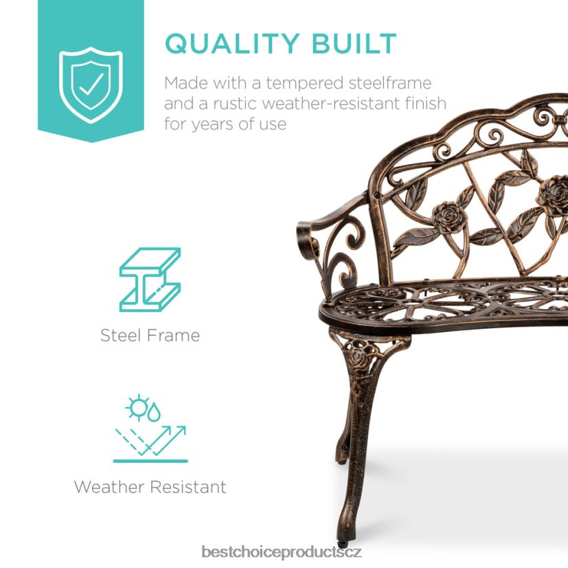 Best Choice Products ocelová zahradní lavice venkovní zahradní nábytek s květinovým akcentem růže venkovní bydlení | bronz FF22861454