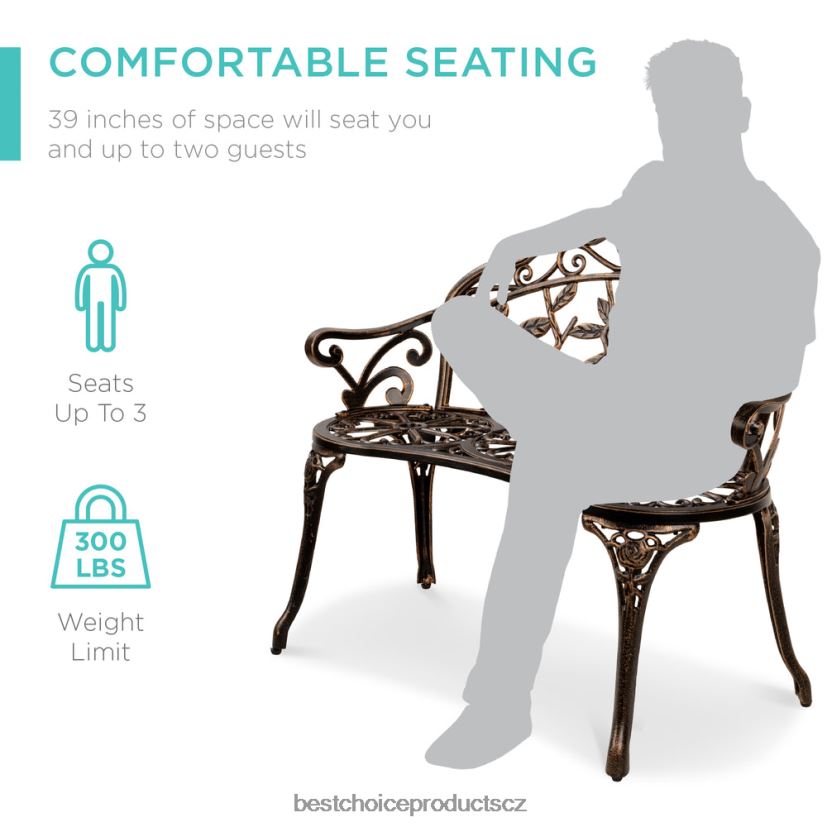 Best Choice Products ocelová zahradní lavice venkovní zahradní nábytek s květinovým akcentem růže venkovní bydlení | bronz FF22861454