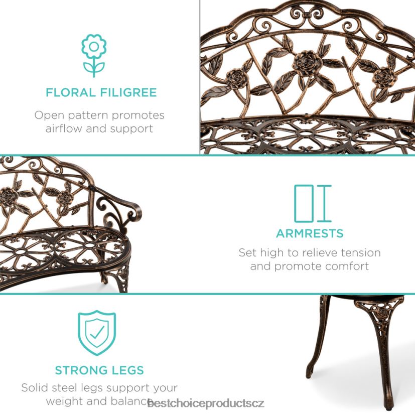 Best Choice Products ocelová zahradní lavice venkovní zahradní nábytek s květinovým akcentem růže venkovní bydlení | bronz FF22861454