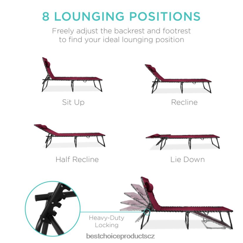Best Choice Products přenosné lehátko na terasu venkovní křeslo s polštářem venkovní bydlení | červené víno FF2286836