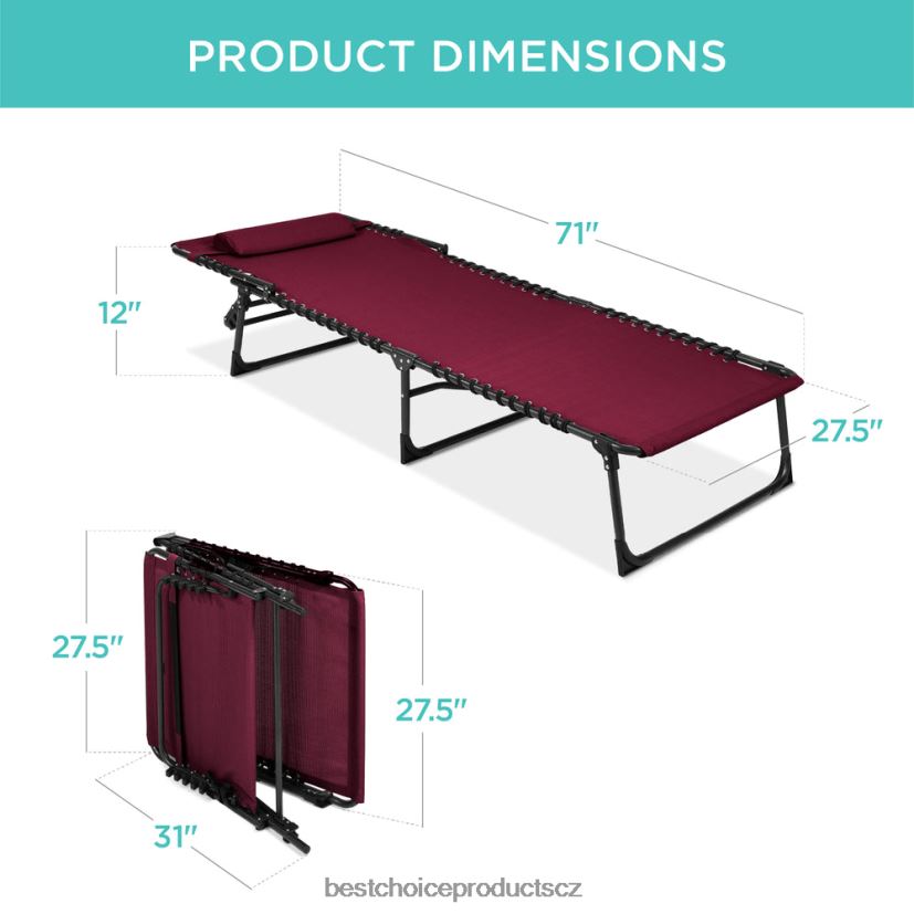Best Choice Products přenosné lehátko na terasu venkovní křeslo s polštářem venkovní bydlení | červené víno FF2286836