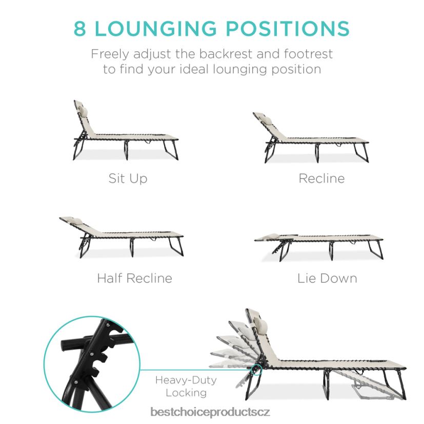 Best Choice Products přenosné lehátko na terasu venkovní křeslo s polštářem venkovní bydlení | slonová kost FF2286834