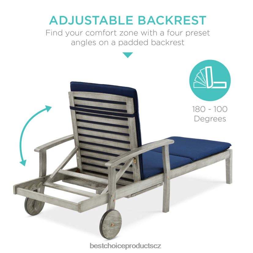 Best Choice Products polohovatelné křeslo z akátového dřeva s odkládacím stolkem, kolečky venkovní bydlení | šedá/námořnická FF2286871