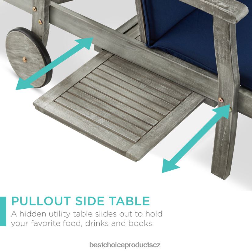 Best Choice Products polohovatelné křeslo z akátového dřeva s odkládacím stolkem, kolečky venkovní bydlení | šedá/námořnická FF2286871