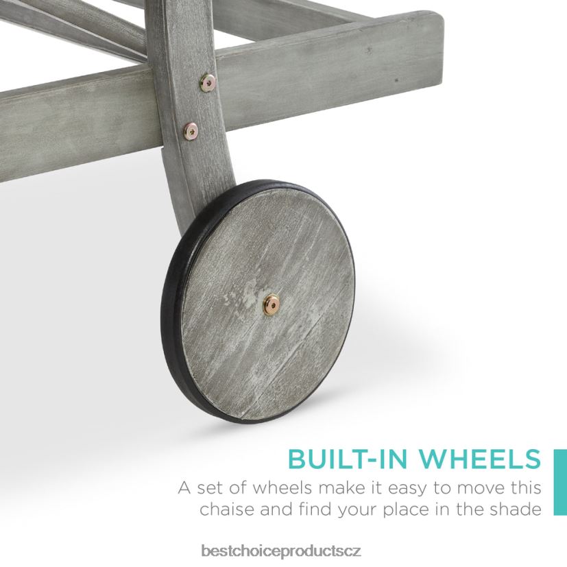 Best Choice Products polohovatelné křeslo z akátového dřeva s odkládacím stolkem, kolečky venkovní bydlení | šedá/námořnická FF2286871