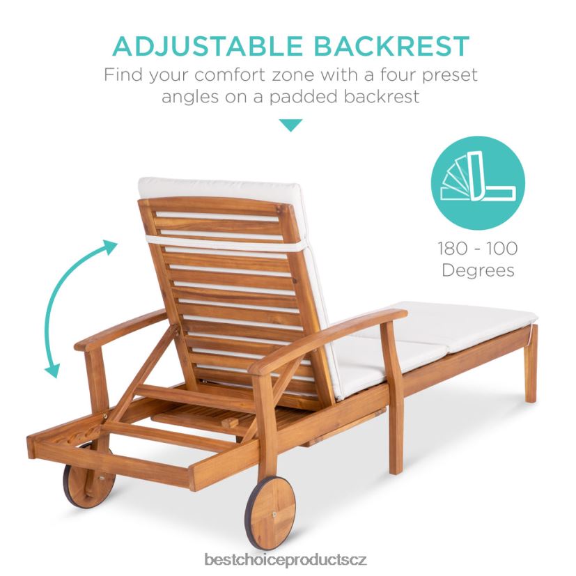 Best Choice Products polohovatelné křeslo z akátového dřeva s odkládacím stolkem, kolečky venkovní bydlení | krém FF2286872
