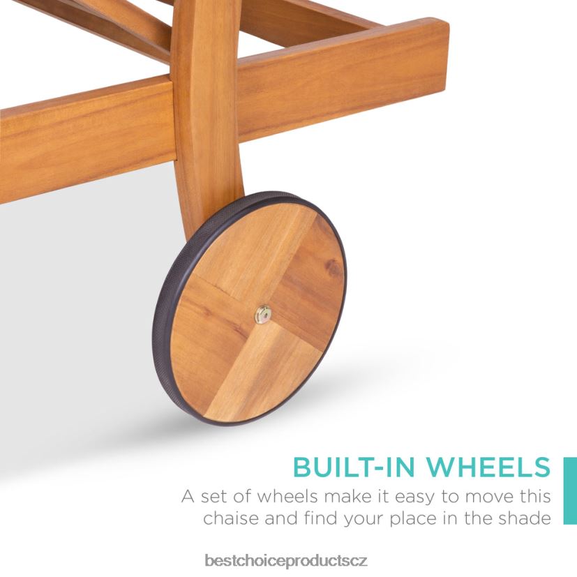 Best Choice Products polohovatelné křeslo z akátového dřeva s odkládacím stolkem, kolečky venkovní bydlení | krém FF2286872