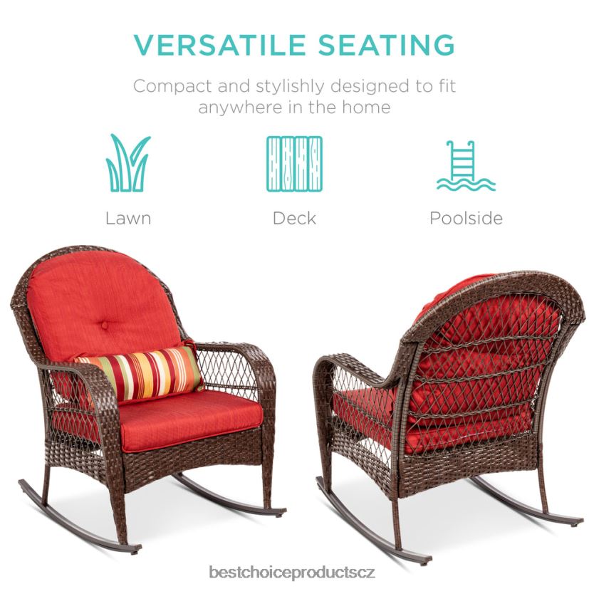 Best Choice Products proutěné houpací křeslo s ocelovým rámem, dekorativní polštář, polštáře venkovní bydlení | Červené FF22861473