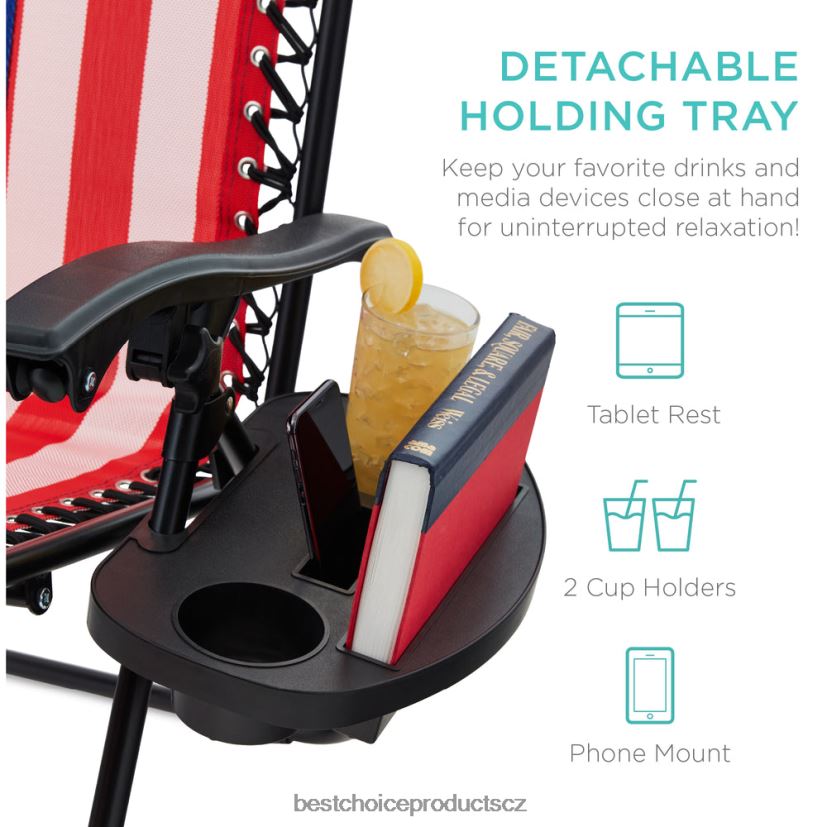 Best Choice Products sada 2 nastavitelných polohovatelných křesel na terasu s nulovou gravitací s držáky nápojů venkovní bydlení | americká vlajka FF2286802