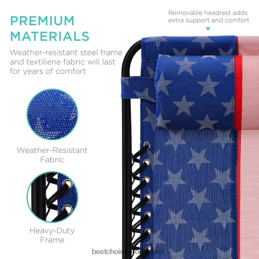 Best Choice Products sada 2 nastavitelných polohovatelných křesel na terasu s nulovou gravitací s držáky nápojů venkovní bydlení | americká vlajka FF2286802