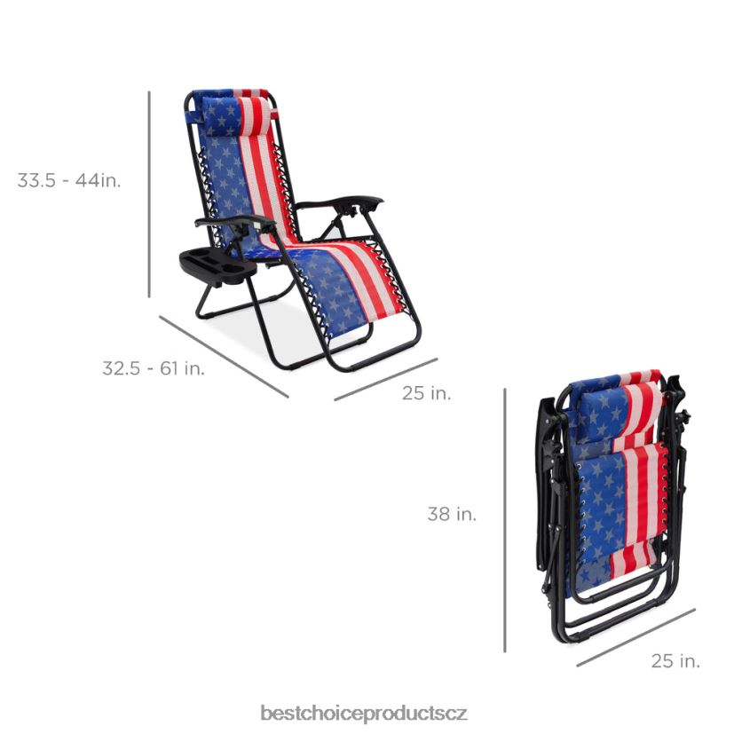 Best Choice Products sada 2 nastavitelných polohovatelných křesel na terasu s nulovou gravitací s držáky nápojů venkovní bydlení | americká vlajka FF2286802