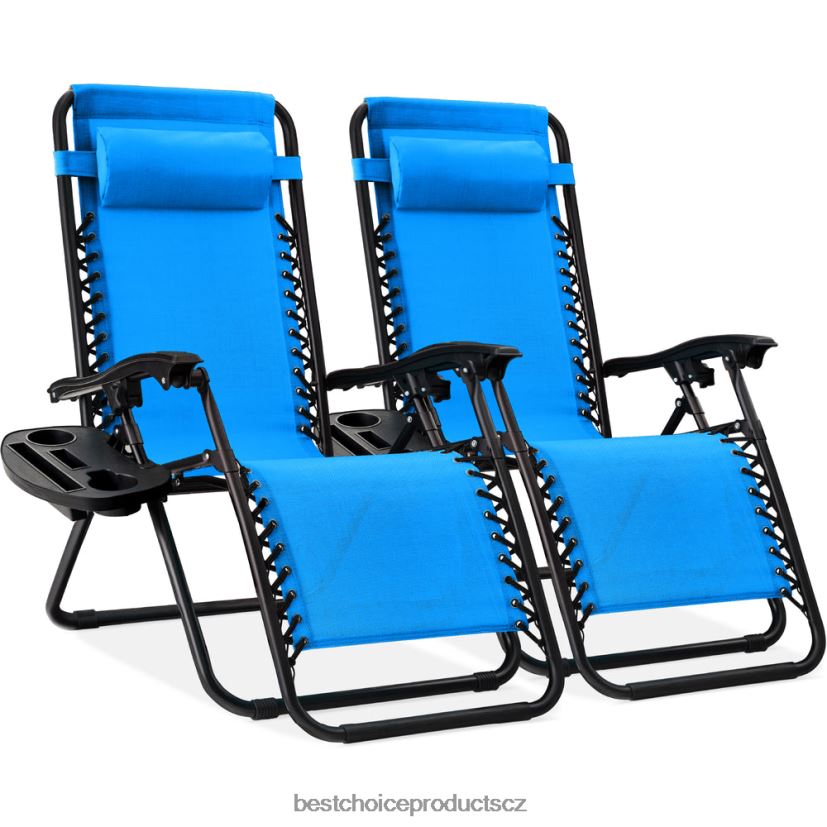 Best Choice Products sada 2 nastavitelných polohovatelných křesel na terasu s nulovou gravitací s držáky nápojů venkovní bydlení | aqua modrá FF2286799