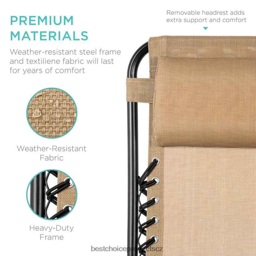 Best Choice Products sada 2 nastavitelných polohovatelných křesel na terasu s nulovou gravitací s držáky nápojů venkovní bydlení | béžový FF2286797