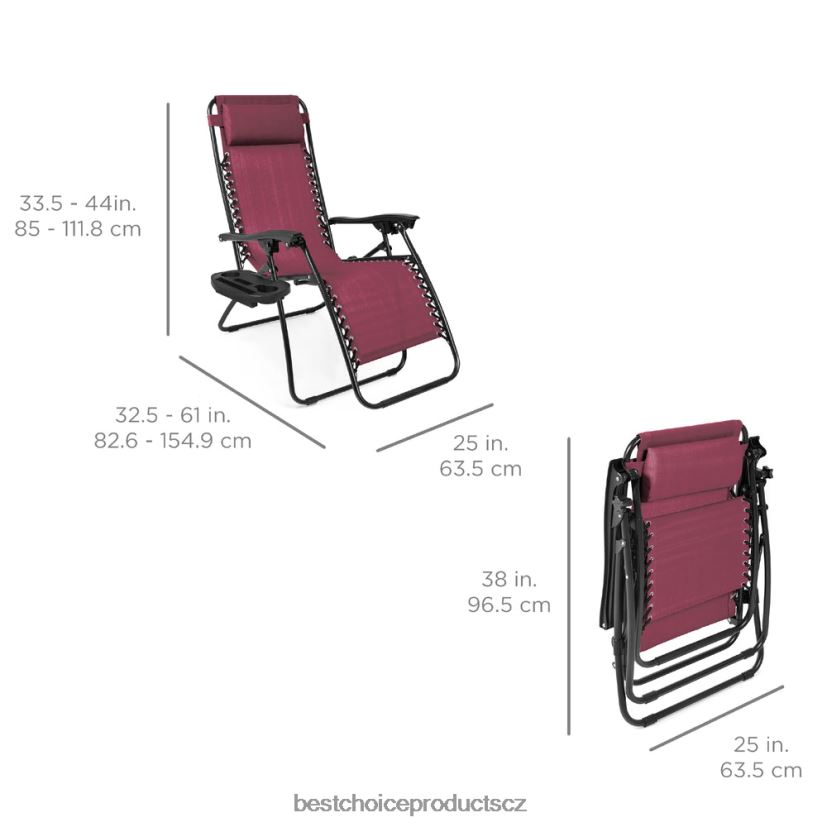 Best Choice Products sada 2 nastavitelných polohovatelných křesel na terasu s nulovou gravitací s držáky nápojů venkovní bydlení | burgundské FF2286798