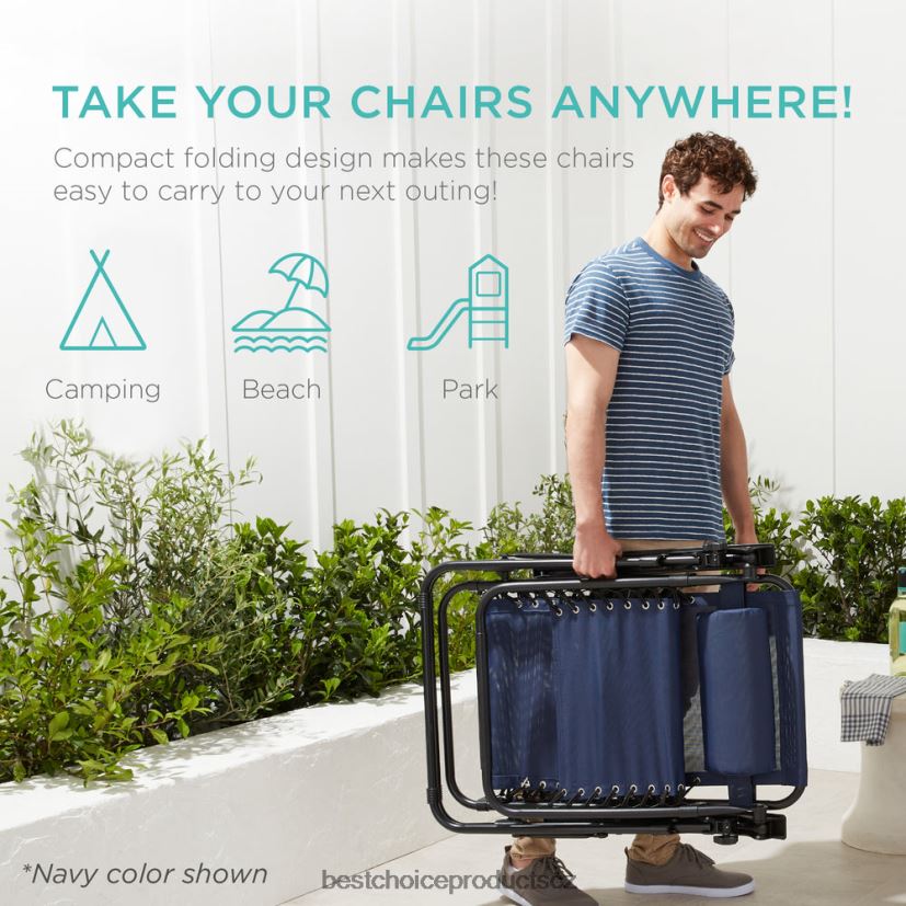 Best Choice Products sada 2 nastavitelných polohovatelných křesel na terasu s nulovou gravitací s držáky nápojů venkovní bydlení | šedá FF2286794