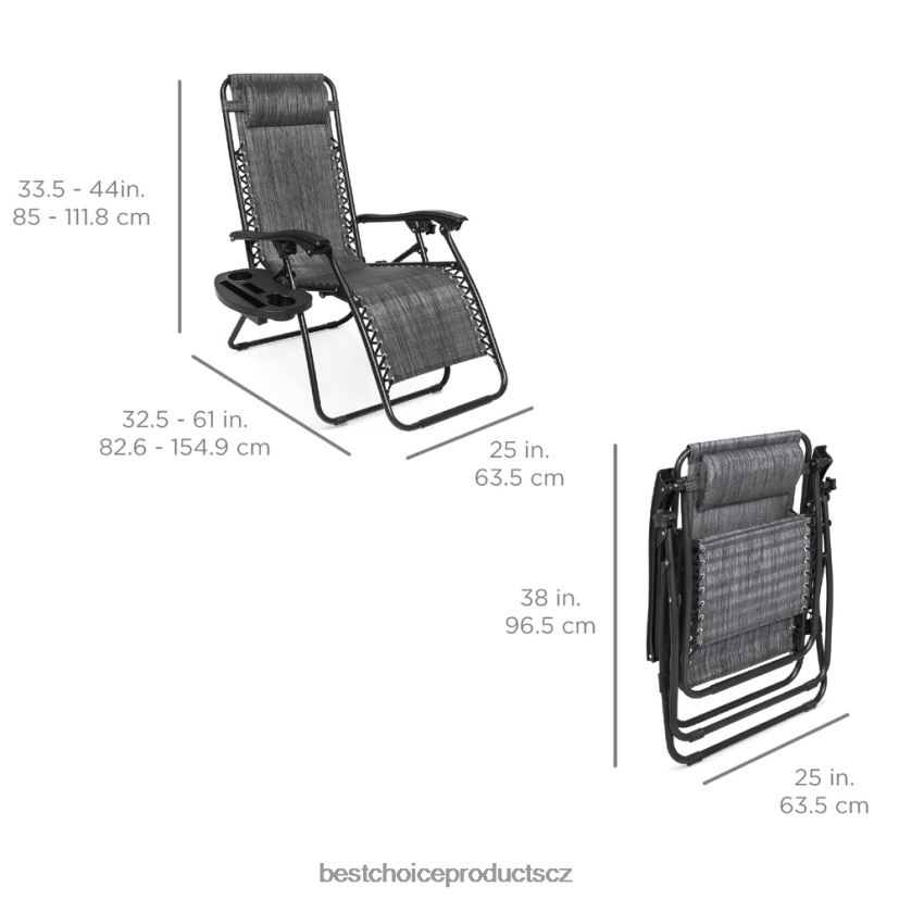 Best Choice Products sada 2 nastavitelných polohovatelných křesel na terasu s nulovou gravitací s držáky nápojů venkovní bydlení | šedá FF2286794