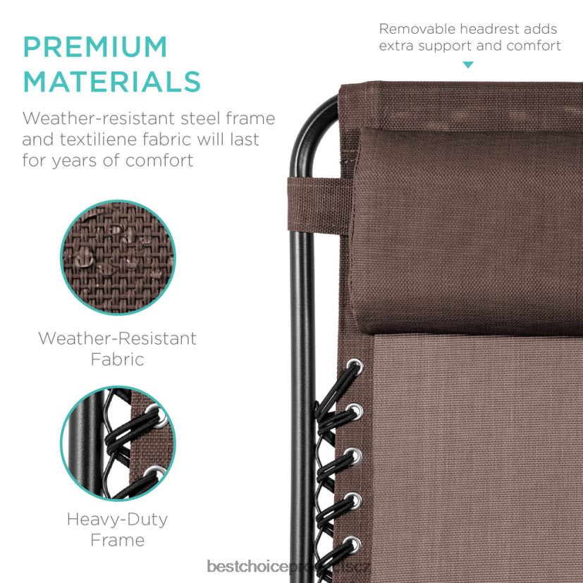 Best Choice Products sada 2 nastavitelných polohovatelných křesel na terasu s nulovou gravitací s držáky nápojů venkovní bydlení | hnědý FF2286796