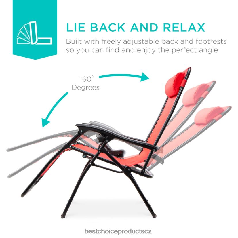 Best Choice Products sada 2 nastavitelných polohovatelných křesel na terasu s nulovou gravitací s držáky nápojů venkovní bydlení | karmínově červená FF2286800