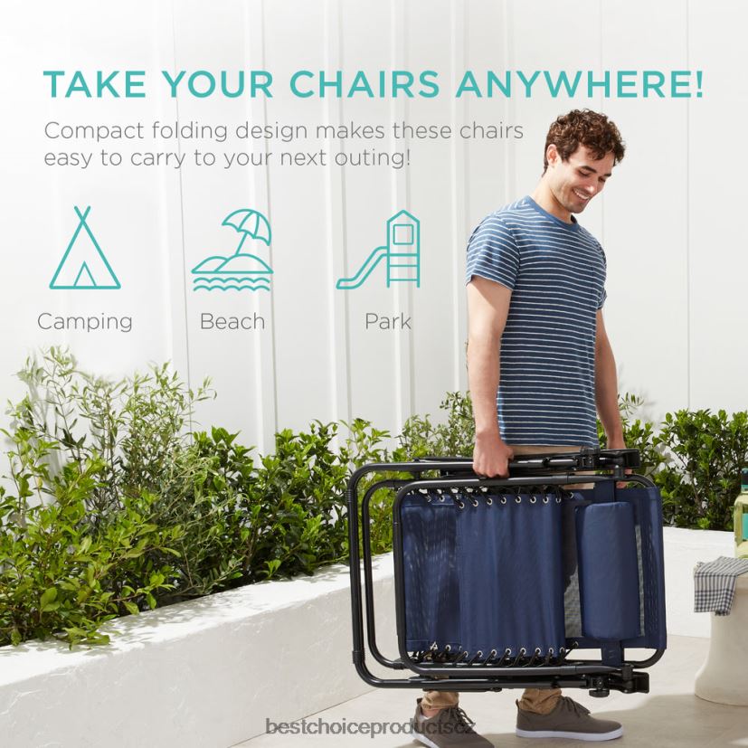 Best Choice Products sada 2 nastavitelných polohovatelných křesel na terasu s nulovou gravitací s držáky nápojů venkovní bydlení | modrý FF2286793