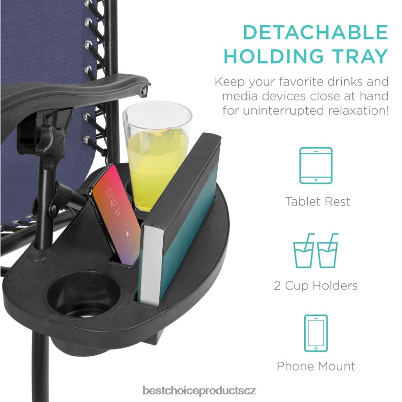 Best Choice Products sada 2 nastavitelných polohovatelných křesel na terasu s nulovou gravitací s držáky nápojů venkovní bydlení | modrý FF2286793