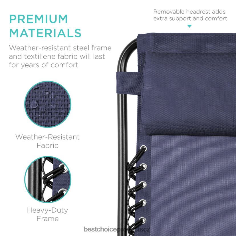 Best Choice Products sada 2 nastavitelných polohovatelných křesel na terasu s nulovou gravitací s držáky nápojů venkovní bydlení | modrý FF2286793