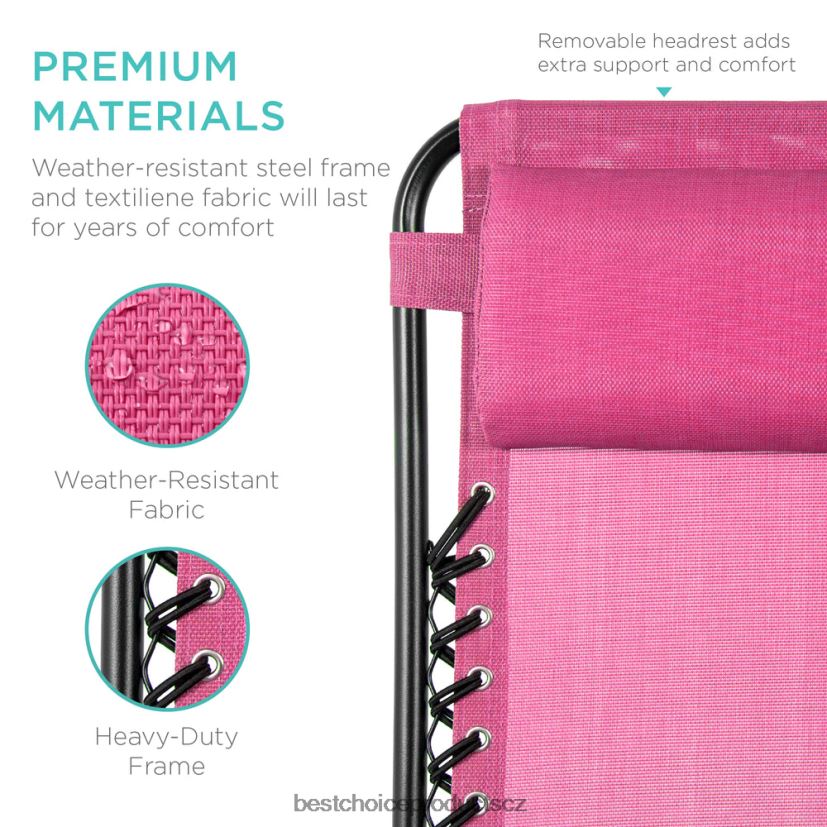 Best Choice Products sada 2 nastavitelných polohovatelných křesel na terasu s nulovou gravitací s držáky nápojů venkovní bydlení | růžový FF2286806
