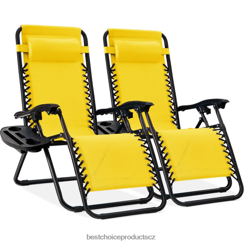 Best Choice Products sada 2 nastavitelných polohovatelných křesel na terasu s nulovou gravitací s držáky nápojů venkovní bydlení | slunečnicově žlutá FF2286815