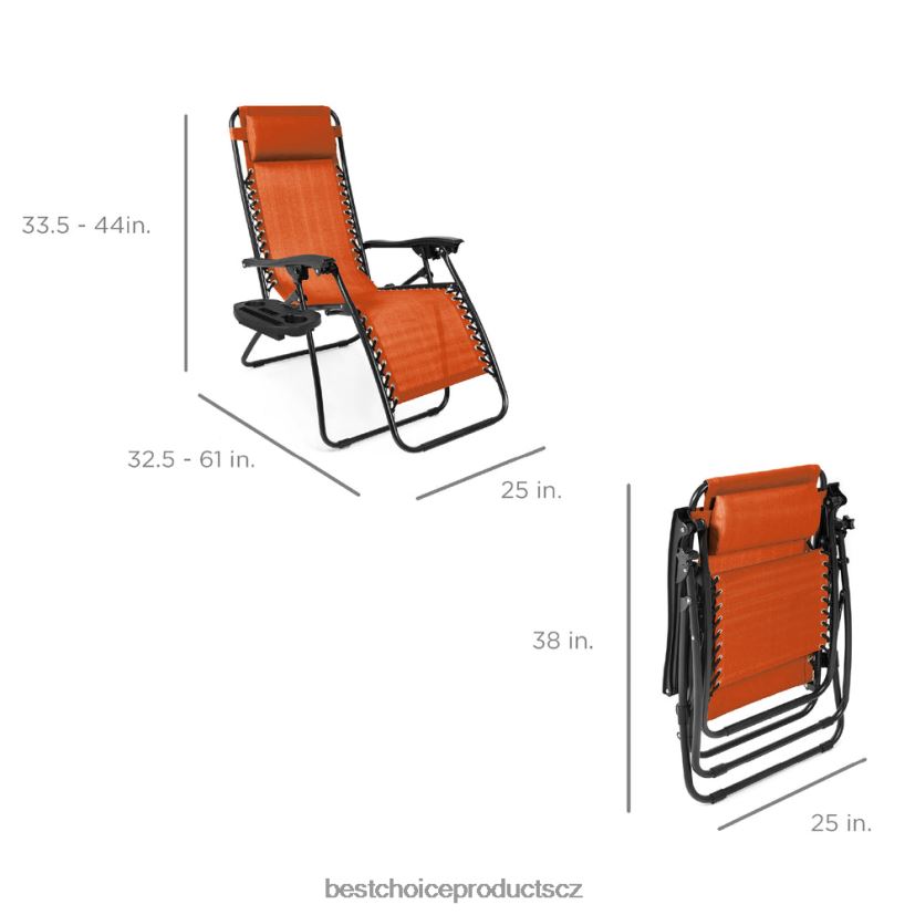 Best Choice Products sada 2 nastavitelných polohovatelných křesel na terasu s nulovou gravitací s držáky nápojů venkovní bydlení | spálený pomeranč FF2286805