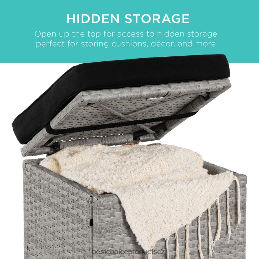 Best Choice Products sada 2 proutěných otomanů, víceúčelový s odnímatelnými polštáři, ocelový rám venkovní bydlení | šedá/černá FF2286896