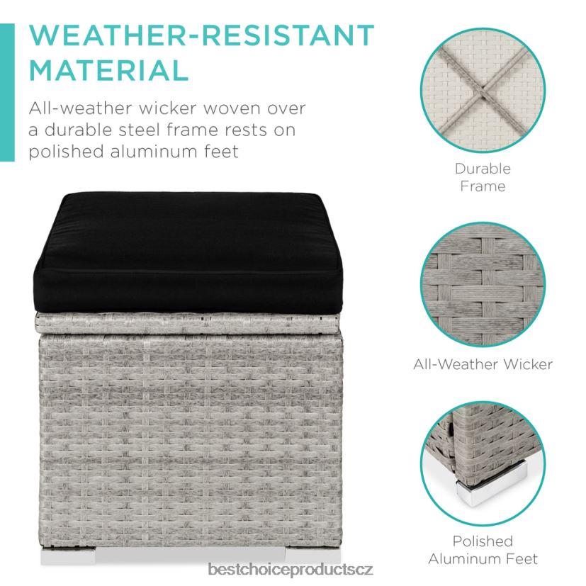 Best Choice Products sada 2 proutěných otomanů, víceúčelový s odnímatelnými polštáři, ocelový rám venkovní bydlení | šedá/černá FF2286896