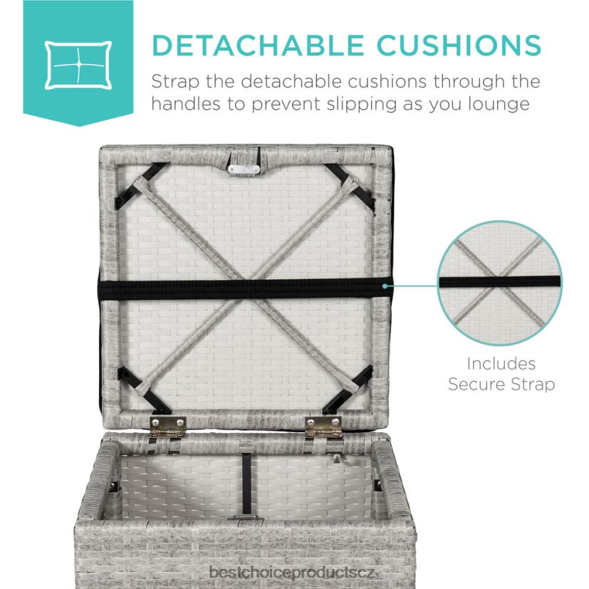 Best Choice Products sada 2 proutěných otomanů, víceúčelový s odnímatelnými polštáři, ocelový rám venkovní bydlení | šedá/černá FF2286896