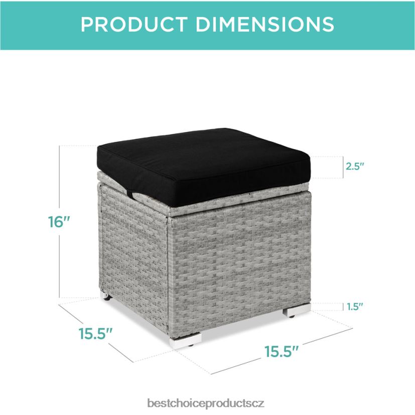 Best Choice Products sada 2 proutěných otomanů, víceúčelový s odnímatelnými polštáři, ocelový rám venkovní bydlení | šedá/černá FF2286896