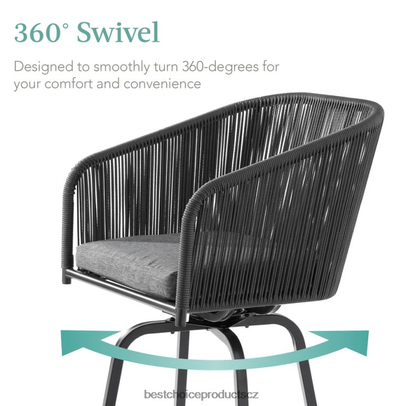 Best Choice Products sada 2 tkaných proutěných otočných barových židlí s otočkou o 360, ocelový rám venkovní bydlení | černá/šedá FF22861439