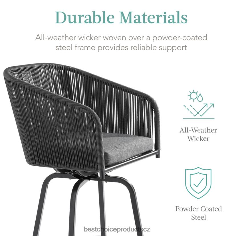 Best Choice Products sada 2 tkaných proutěných otočných barových židlí s otočkou o 360, ocelový rám venkovní bydlení | černá/šedá FF22861439