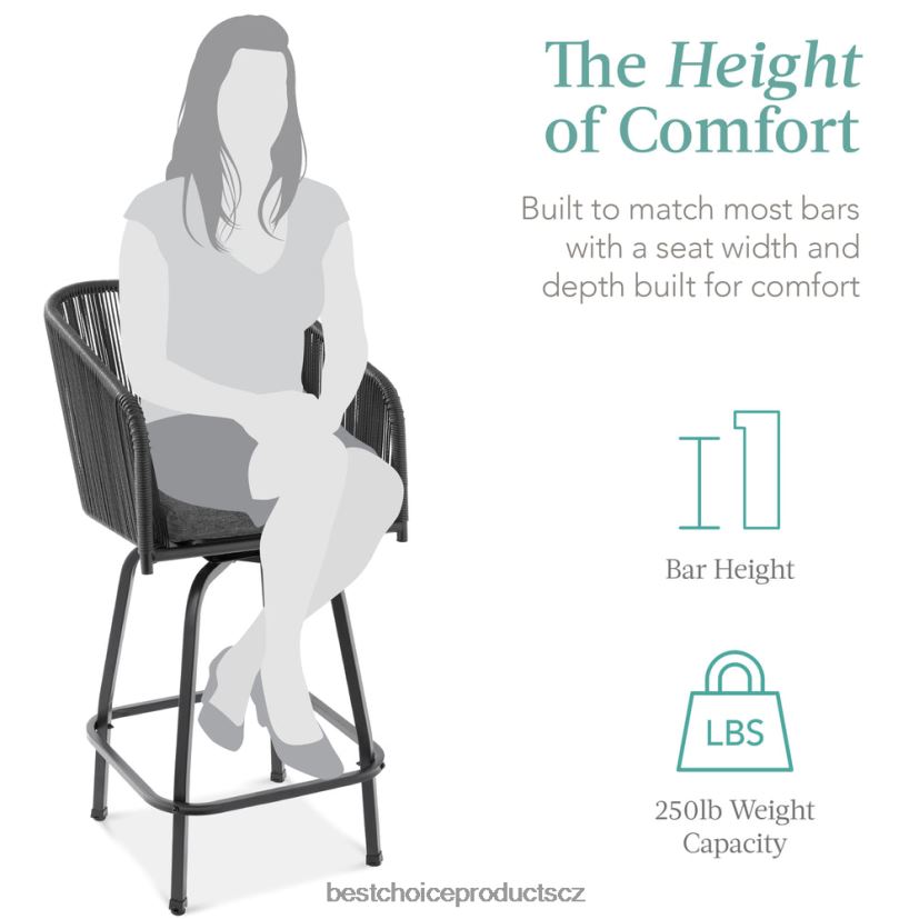 Best Choice Products sada 2 tkaných proutěných otočných barových židlí s otočkou o 360, ocelový rám venkovní bydlení | černá/šedá FF22861439
