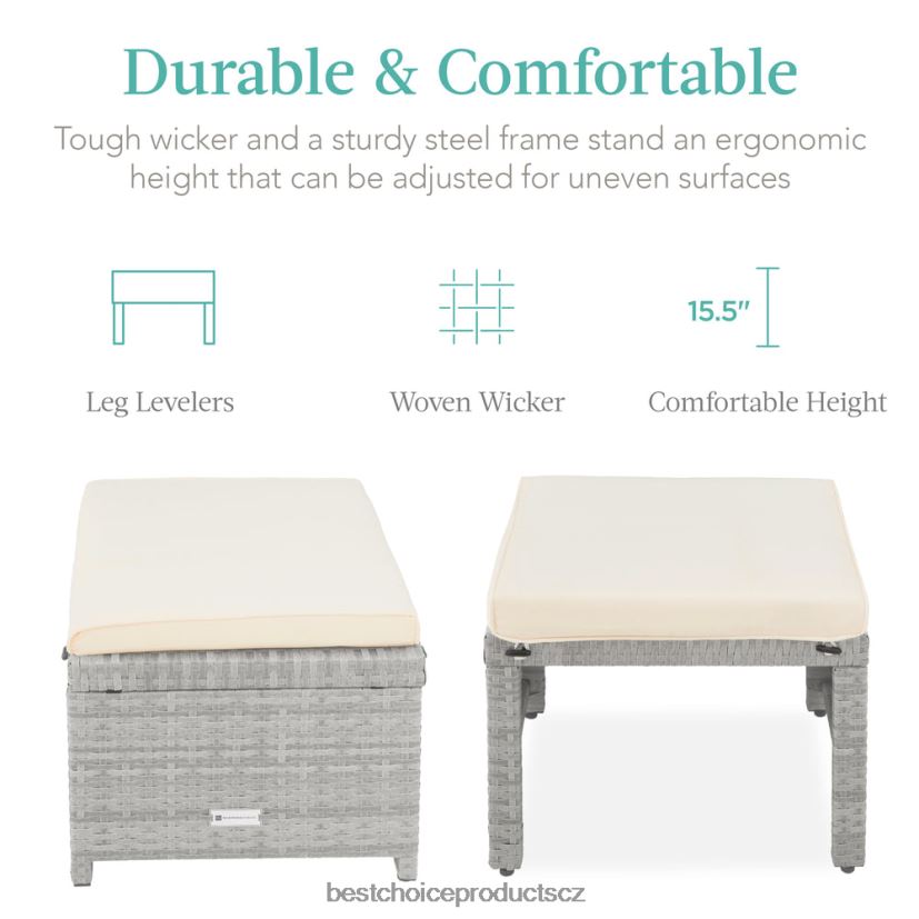 Best Choice Products sada 2 víceúčelových proutěných otomanů s odnímatelnými polštáři, ocelový rám venkovní bydlení | šedá/krémová FF2286919