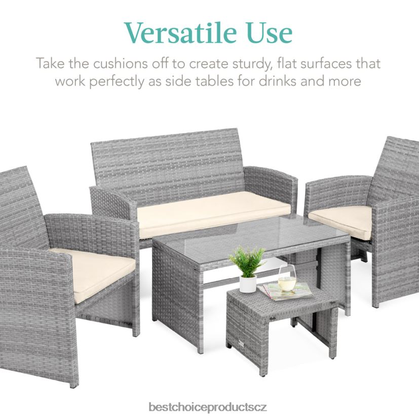 Best Choice Products sada 2 víceúčelových proutěných otomanů s odnímatelnými polštáři, ocelový rám venkovní bydlení | šedá/krémová FF2286919