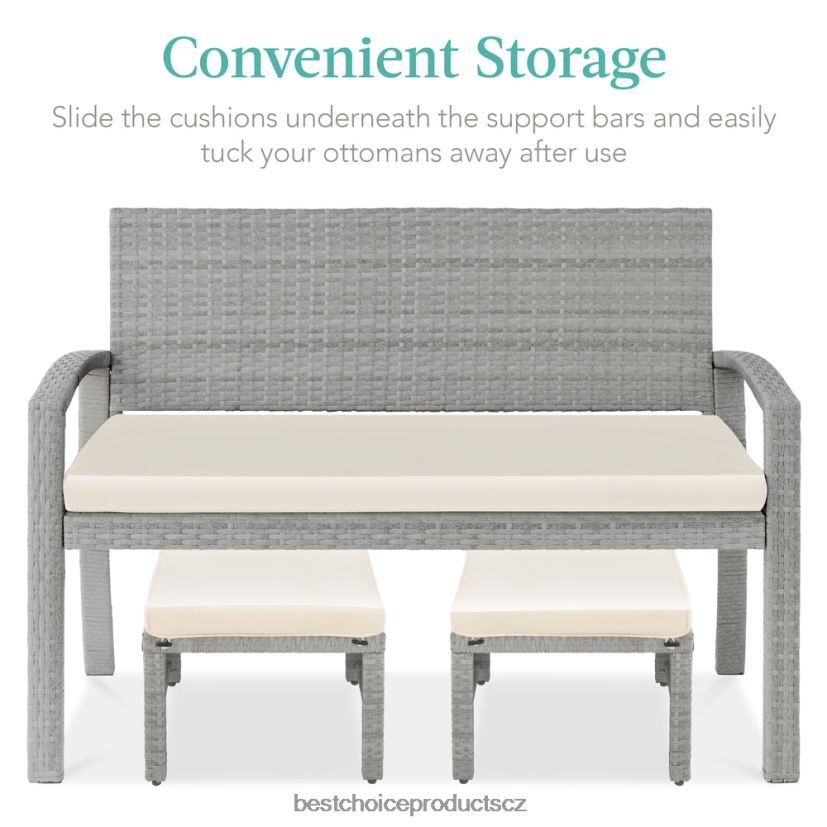Best Choice Products sada 2 víceúčelových proutěných otomanů s odnímatelnými polštáři, ocelový rám venkovní bydlení | šedá/krémová FF2286919