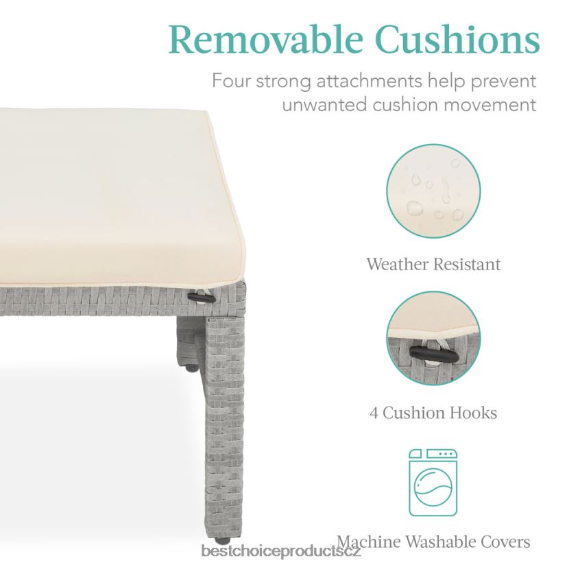 Best Choice Products sada 2 víceúčelových proutěných otomanů s odnímatelnými polštáři, ocelový rám venkovní bydlení | šedá/krémová FF2286919