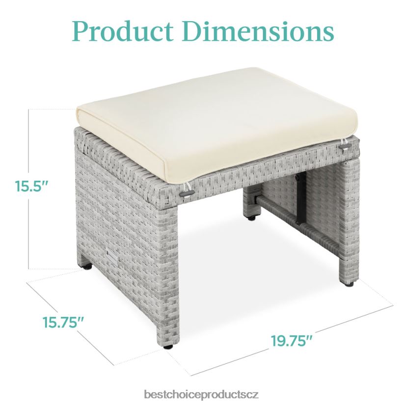 Best Choice Products sada 2 víceúčelových proutěných otomanů s odnímatelnými polštáři, ocelový rám venkovní bydlení | šedá/krémová FF2286919