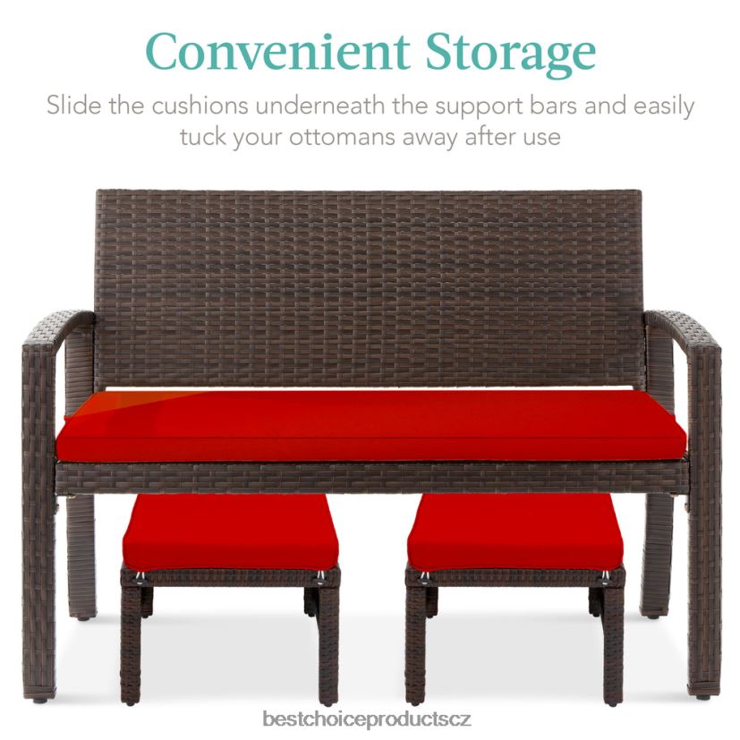 Best Choice Products sada 2 víceúčelových proutěných otomanů s odnímatelnými polštáři, ocelový rám venkovní bydlení | hnědá/červená FF2286917